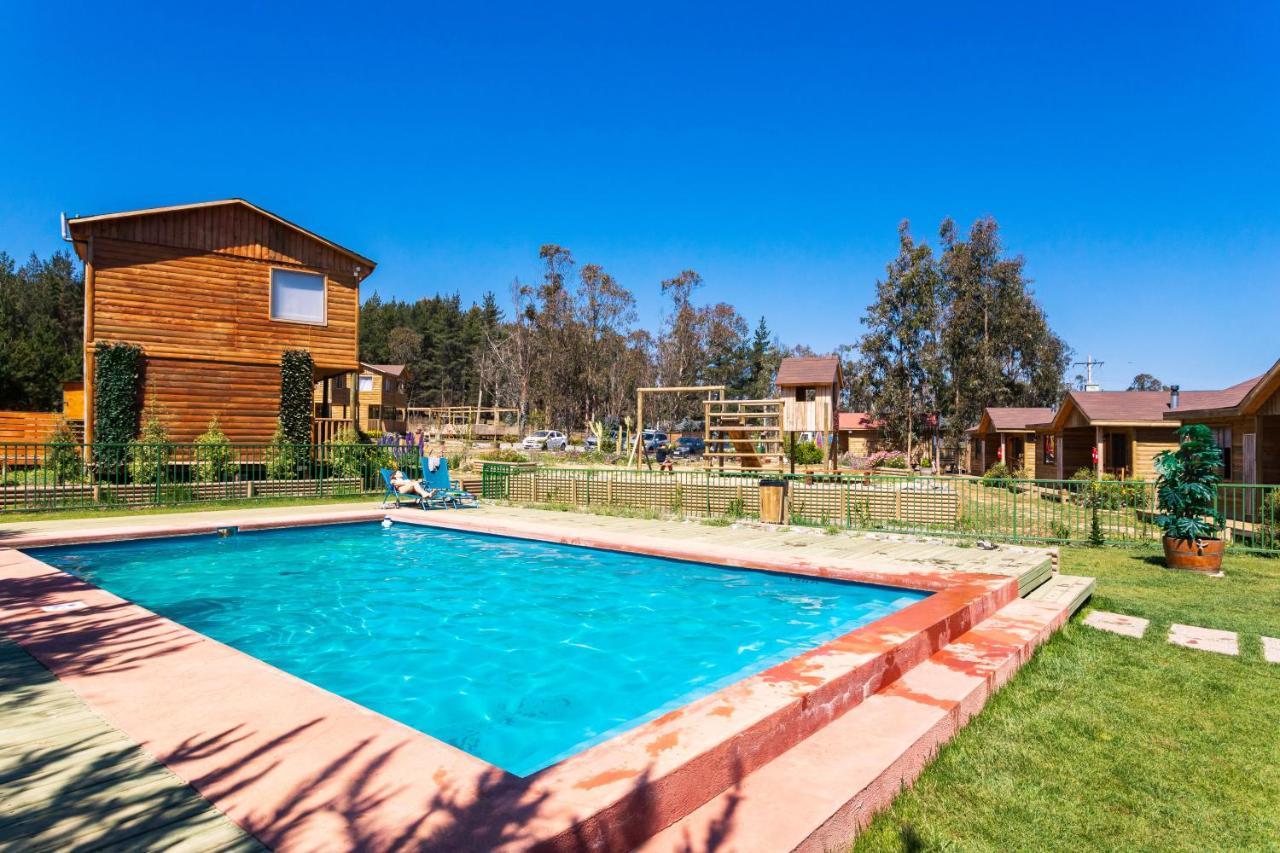 Cabaña en Tunquén, bosque, piscina y vista al mar Esterno foto